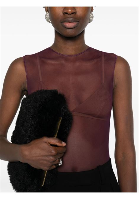 Burgundy crew-neck mesh bodysuit Alex perry - women ALEX PERRY | BY044WN